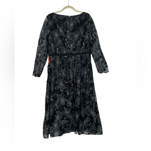Mac Duggal 67541 Black Floral Sequin Long Sleeve Cocktail Dress| Size 16W - Picture 4 of 12